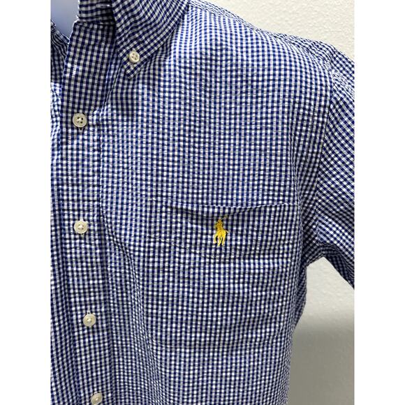 Polo Ralph Lauren Blue & White Check Print Short Sleeve Button-Up Shirt Mens S - Picture 5 of 7